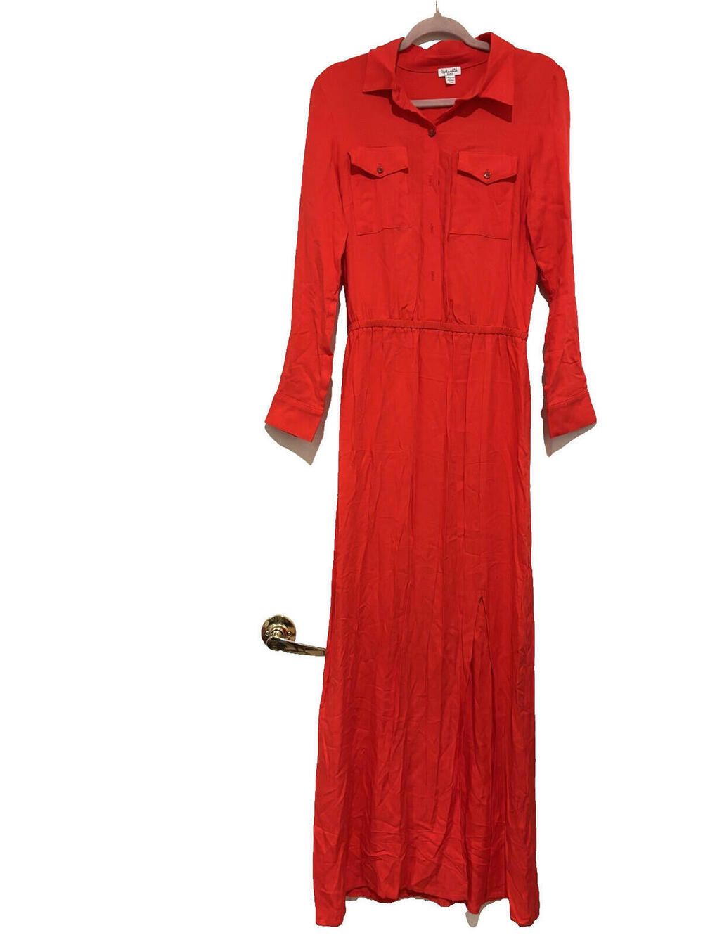 Anthropologie Splendid sz S red button down long sleeve maxi dress  #3481‎